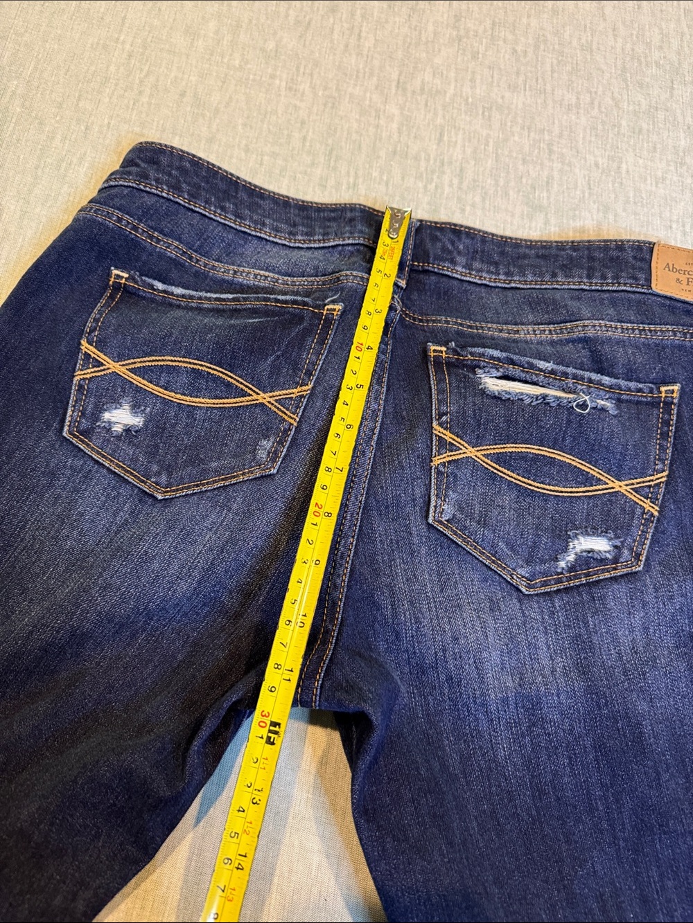 Abercrombie & Fitch Dark Blue Straight Leg Jeans with Gold Floral Embroidery - Picture 10 of 10